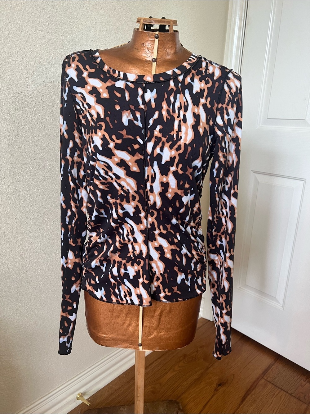 FP Movement by Free People Long Sleeve Crewneck Top in Black, Brown & White